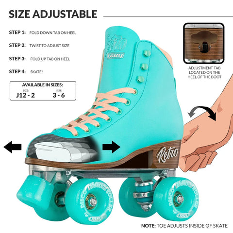 Crazy Skates - Retro Teal - Adjustable Roller Skates (12-2)