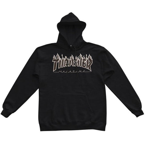 THRASHER Small Hood - Flame Logo - Black/Black