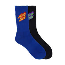 SANTA CRUZ - Youth Flaming Stack Crew Sock - Size 2-8 - Black/Dark Blue