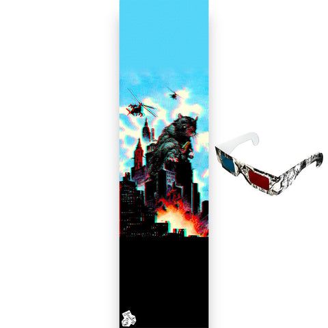 FRUITY 9" x 33" Grip Tape - Anaglyph Rat with 3D Glasses