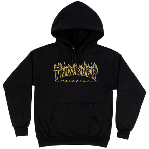 THRASHER Small Hood - Flame Logo - Black/Yellow