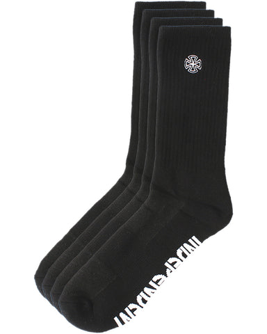 INDEPENDENT Cross Embroidered Socks - 4 Pair Black (Mens 6-10)